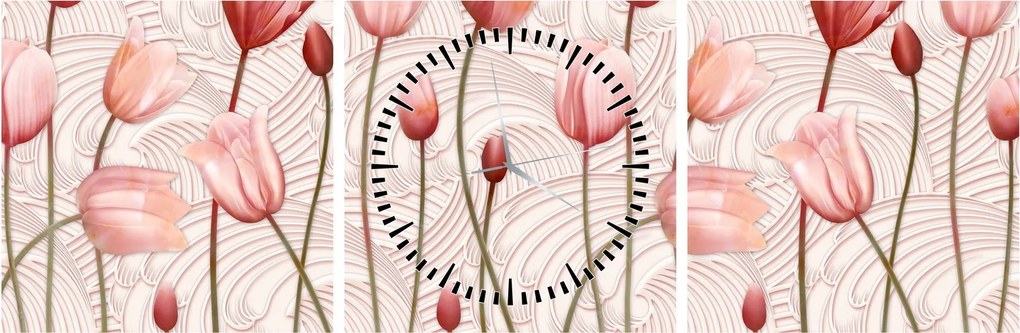 Kép - rózsaszín tulipán (órával) (90x30 cm)