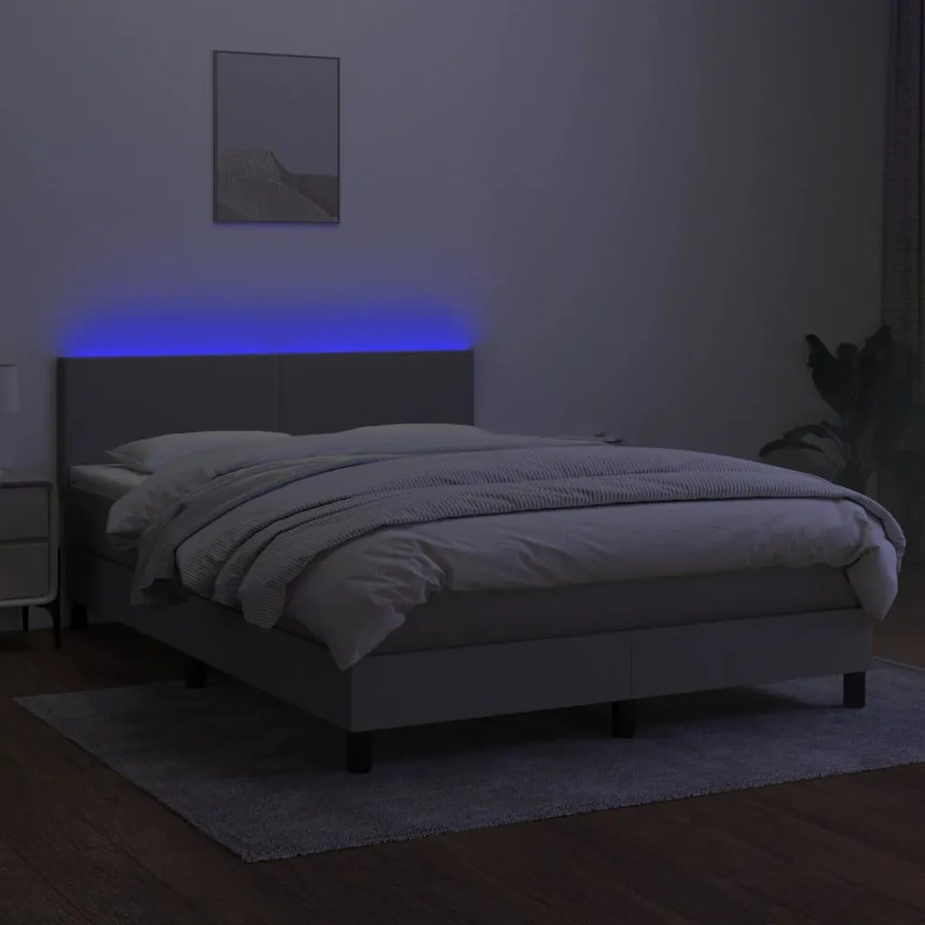 világosszürke szövet rugós és LED-es ágy matraccal 140x190 cm