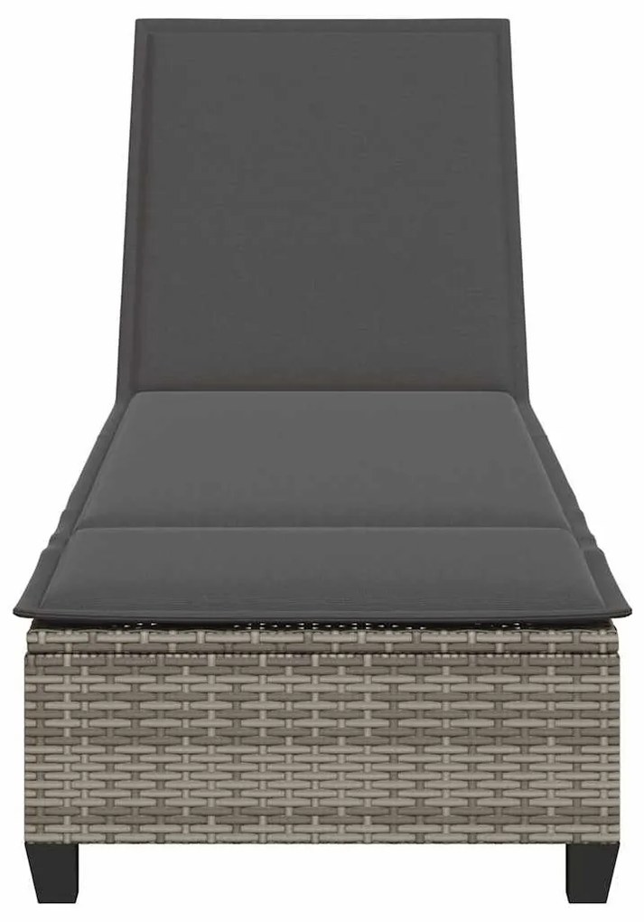 szürke polyrattan napozóágy párnákkal 55x200x25,5 cm