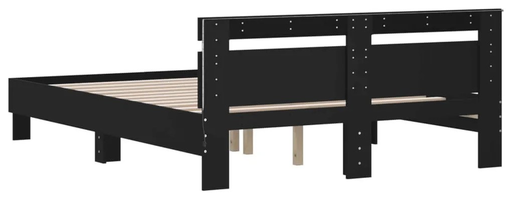 fekete ágykeret fejtámlával és LED-del 140 x 190 cm