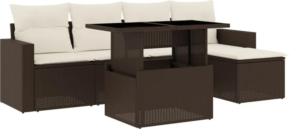 vidaXL 6 részes barna polyrattan kerti ülőgarnitúra párnával