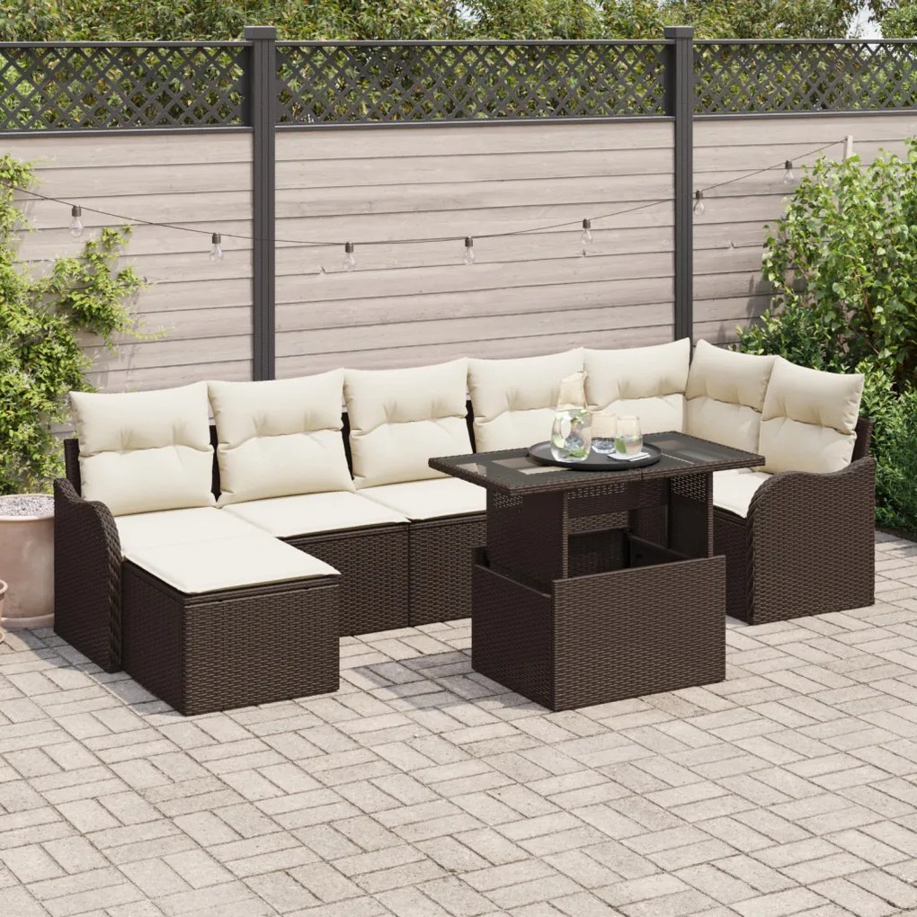 8 darabos kert kanapé szett párnákkal Barna Poly Rattan, 2 fős kert kanapé párnákkal Barna Poly Rattan