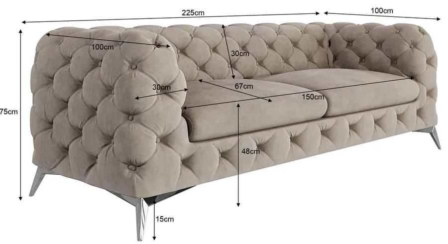 Szürkésbézs bársony kanapé 225 cm Chelsea – Ropez