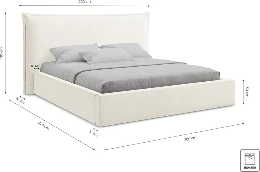 Sötétlila kárpitozott ágyneműtartós franciaágy ágyráccsal 180x200 cm Esala – Makamii