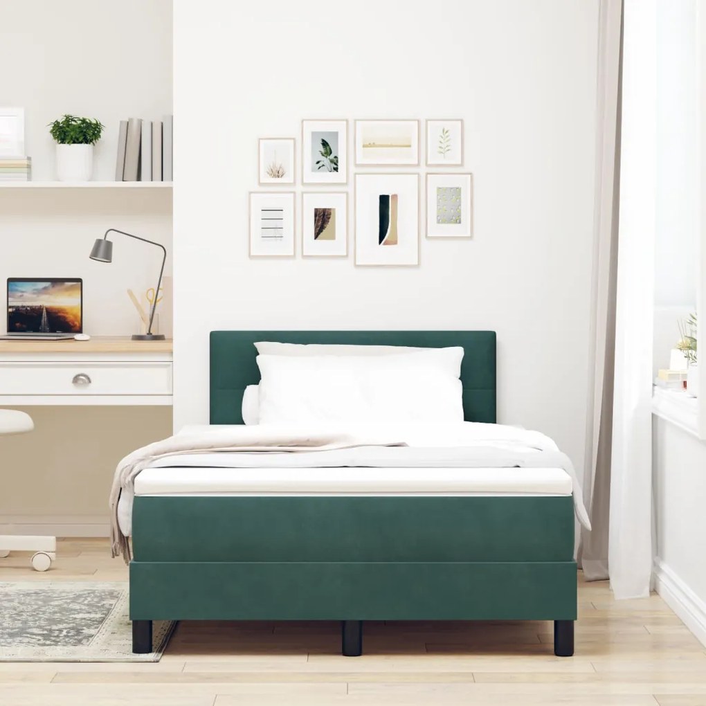 Boxspring Ágy Mattal Sötét Zöld Kicsi Dupla Bársony
