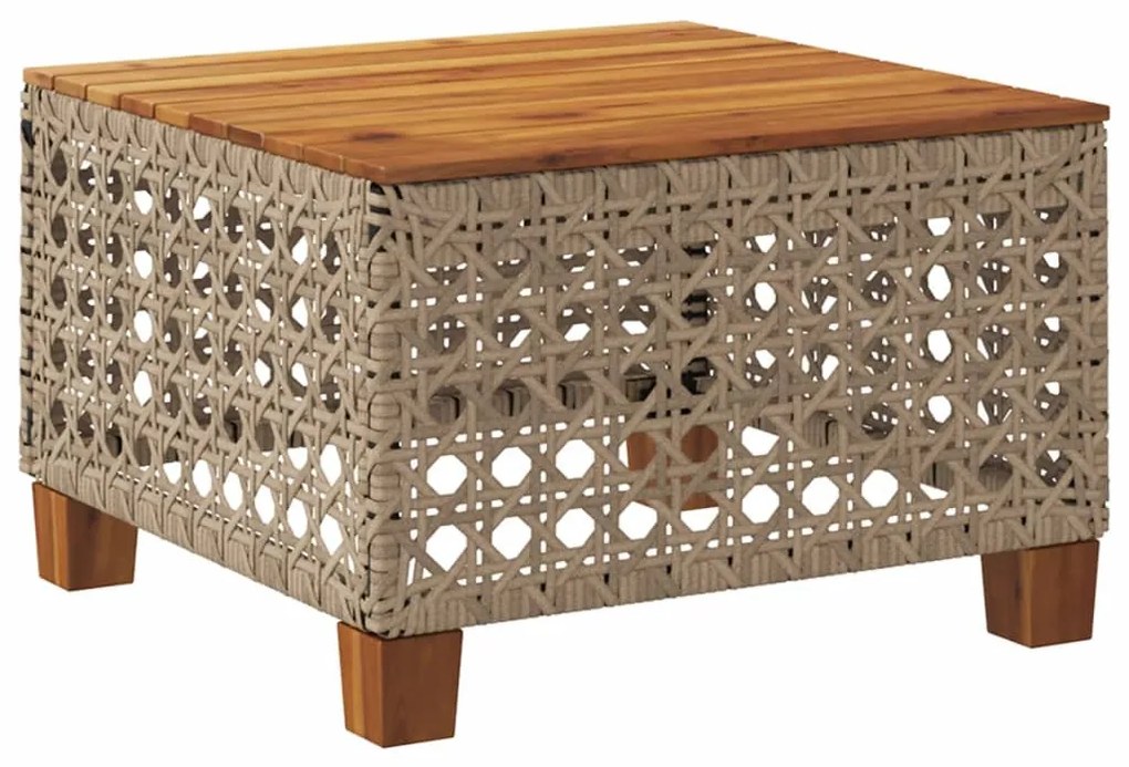 bézs polyrattan és akácfa kerti asztal 55 x 55 x 36 cm