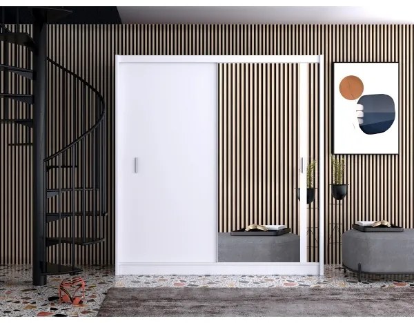 SABRINA gardróbszekrény tükörrel, 203x215 cm, fehér