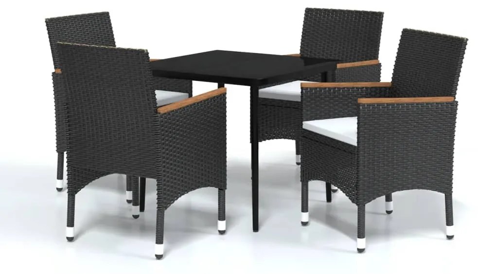 vidaXL 5 részes fekete kerti étkezőgarnitúra párnákkal