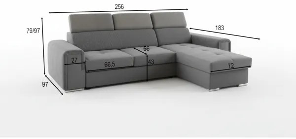 SALVADA univerzális L alakú, kihúzható sarokgarnitúra tárolóval, sötétszürke