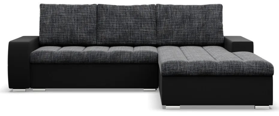 Toronto sarokkanapé, 2 ágyneműtartóval, fonott + műbőr, jobboldali, szürke - fekete