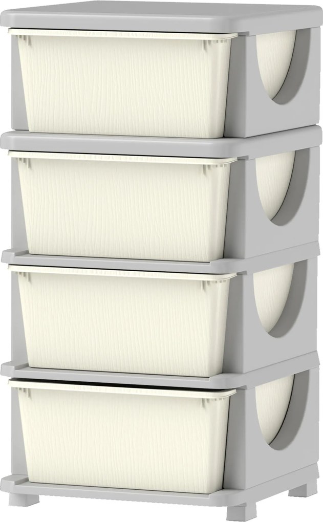 HOMCOM Gyerek Szekrény Fiókokkal Tárolóhely Szórakoztató Doboz Négy Szinten Gyermekek Szobájába 3-6 Éveseknek Krémfehér 37 x 37 x 76 cm | Aosom