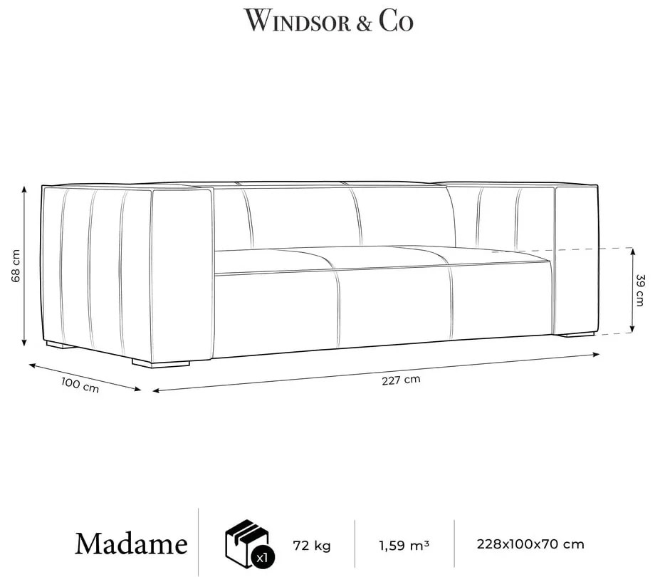 Sötétkék bőr kanapé 227 cm Madame – Windsor &amp; Co Sofas