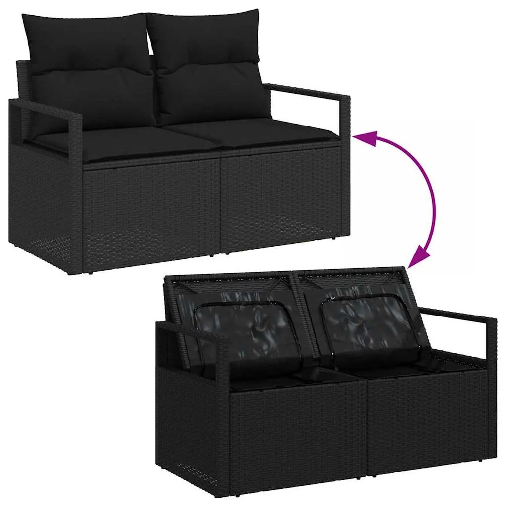 Kerti Kanapé Szett 3 pcs Fekete Poli rattan, porfestett acél