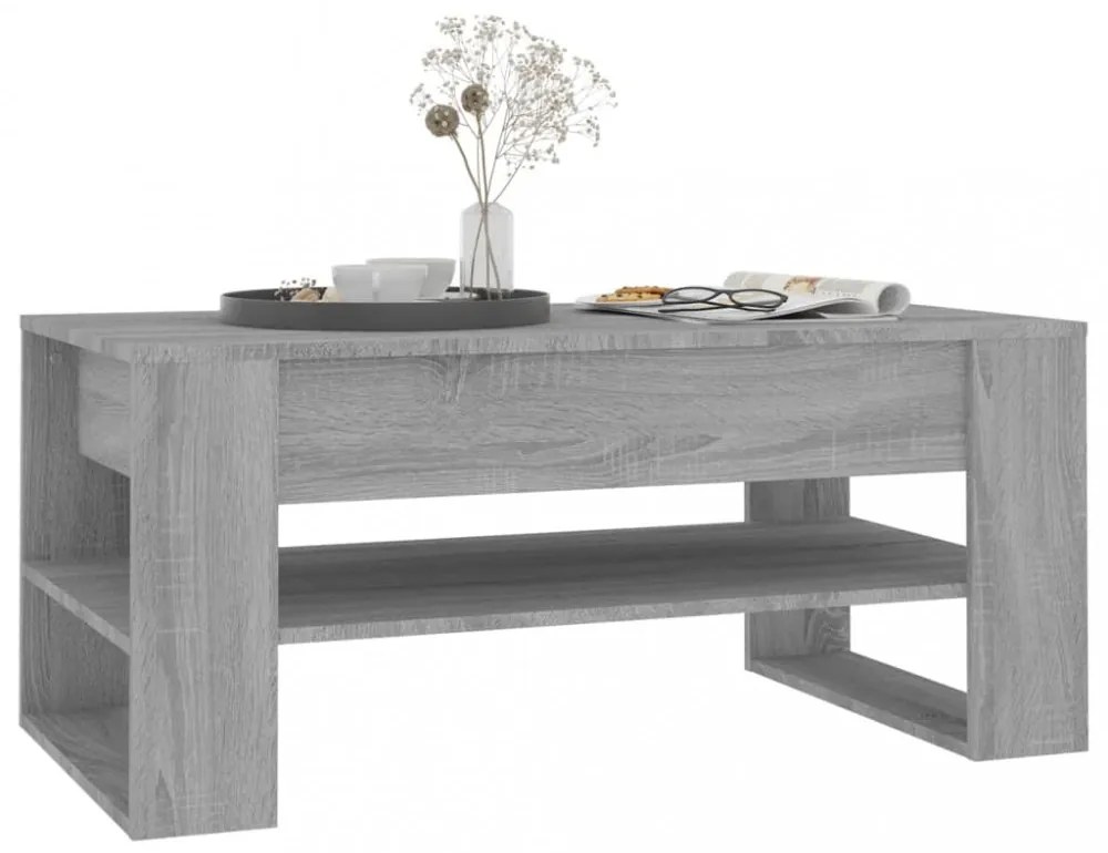 szürke sonoma színű szerelt fa dohányzóasztal 102 x 55 x 45 cm