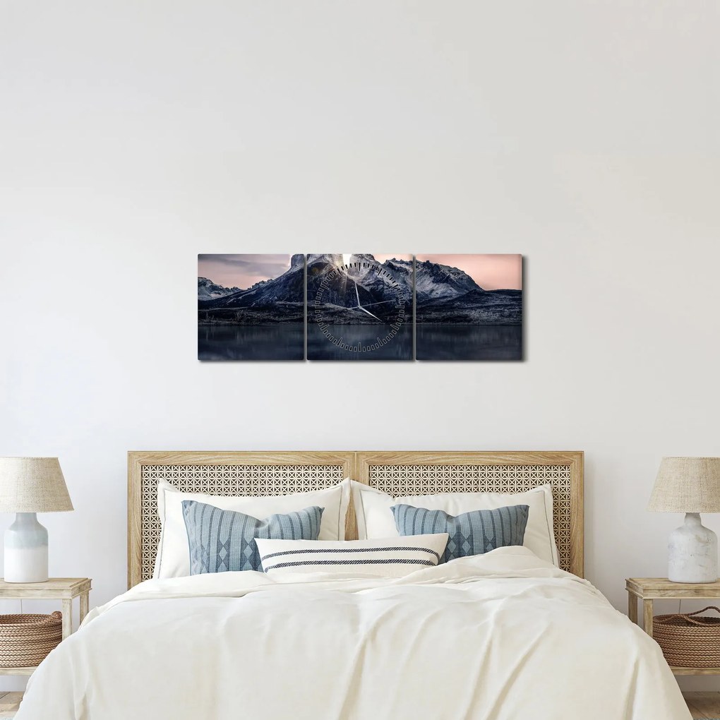 Tó és hegy képe (órával) (90x30 cm)