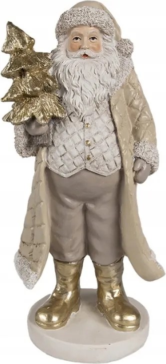 Karácsonyi dekoráció Mikulás arany csizmában, karácsonyfával 21 cm