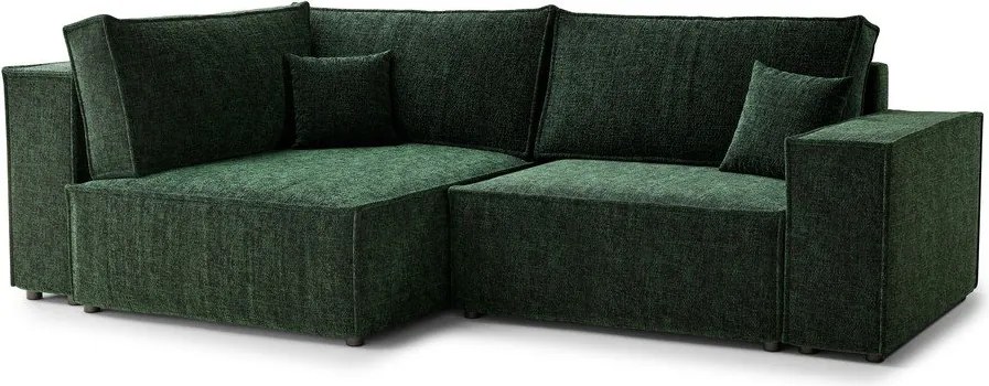 Sötétzöld zsenília kinyitható-tárolóhelyes sarokkanapé (bal oldali-L alakú) Tonga – Maison de Rêve