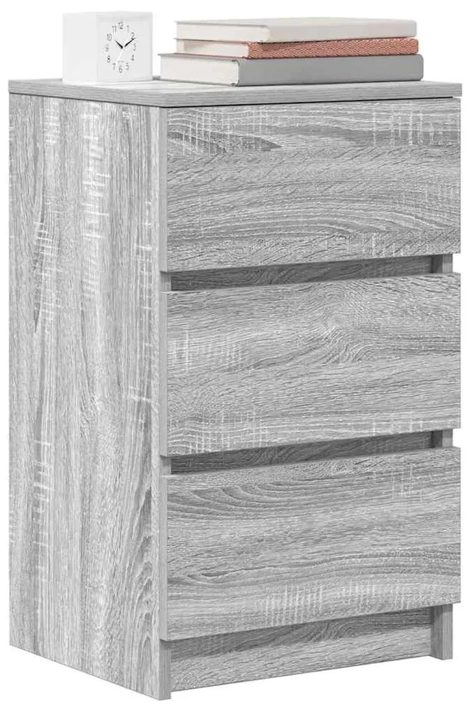 2 db szürke sonoma színű éjjeliszekrények 3 fiókkal 39x35x65 cm