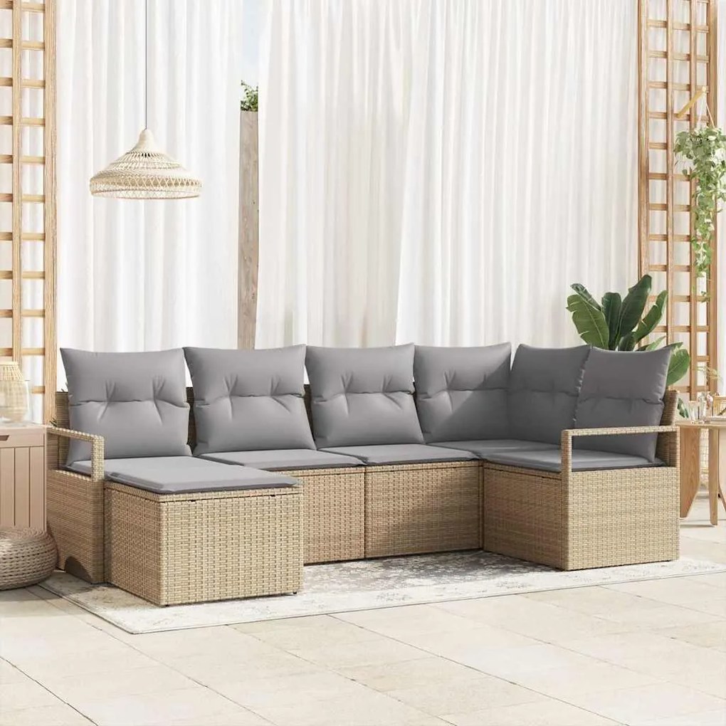 vidaXL Kanapé Szett párnával 6 pcs Bézs polirattan