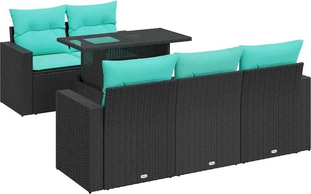 vidaXL 6 részes fekete polyrattan akácfa kerti ülőgarnitúra párnákkal