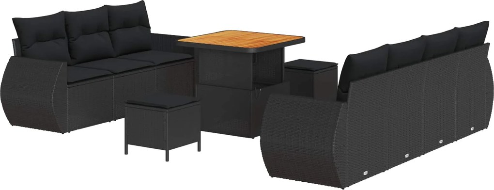 vidaXL Kerti Kanapé Szett párnával tárolóval 10 pcs Fekete polirattan