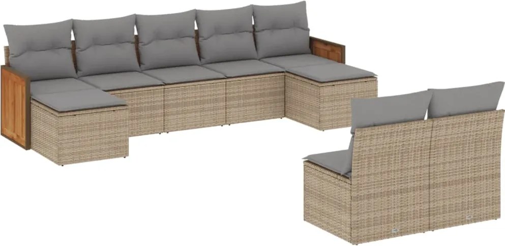vidaXL 9 részes bézs polyrattan kerti ülőgarnitúra párnákkal