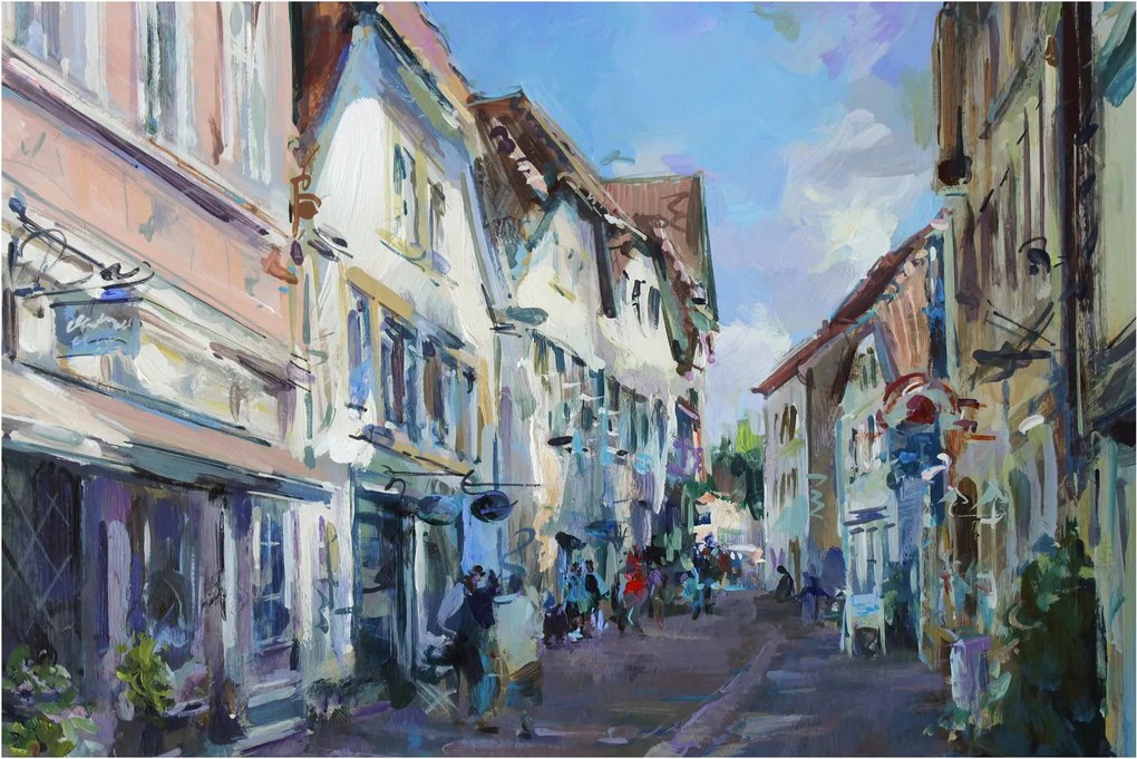 Kép - régi város sikátora, akril festmény (90x60 cm)