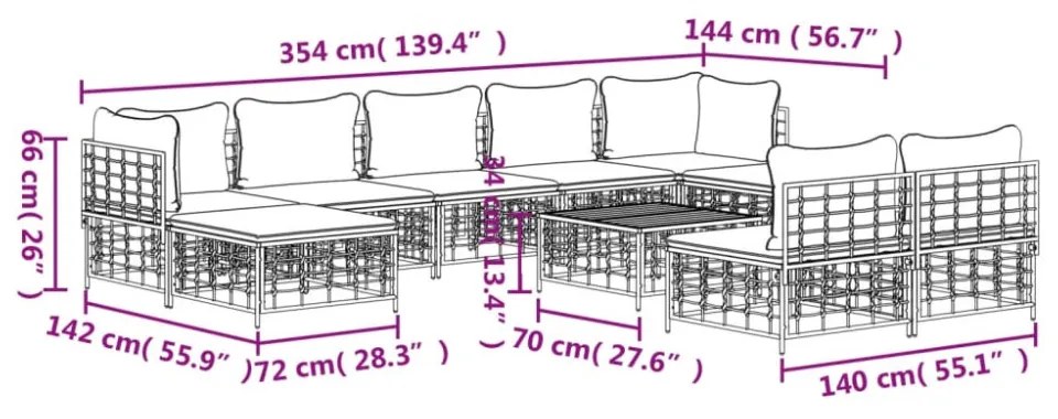 vidaXL 10 részes antracitszürke polyrattan kerti ülőgarnitúra párnával