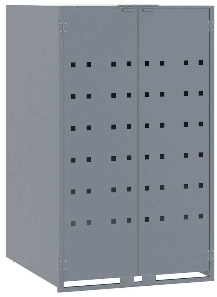 szürke acél kerekes tároló 2 szemeteskukához 138 x 79 x 117 cm