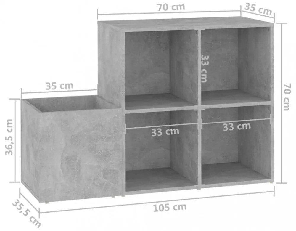 betonszürke szerelt fa előszobai cipősszekrény 105x35,5x70 cm