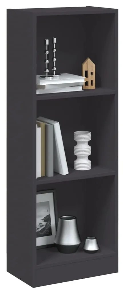 3 szintes szürke szerelt fa könyvszekrény 40 x 24 x 109 cm