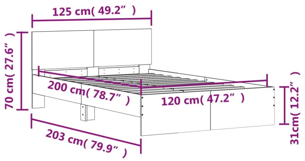 füstös tölgy színű ágykeret fejtámlával 120 x 200 cm
