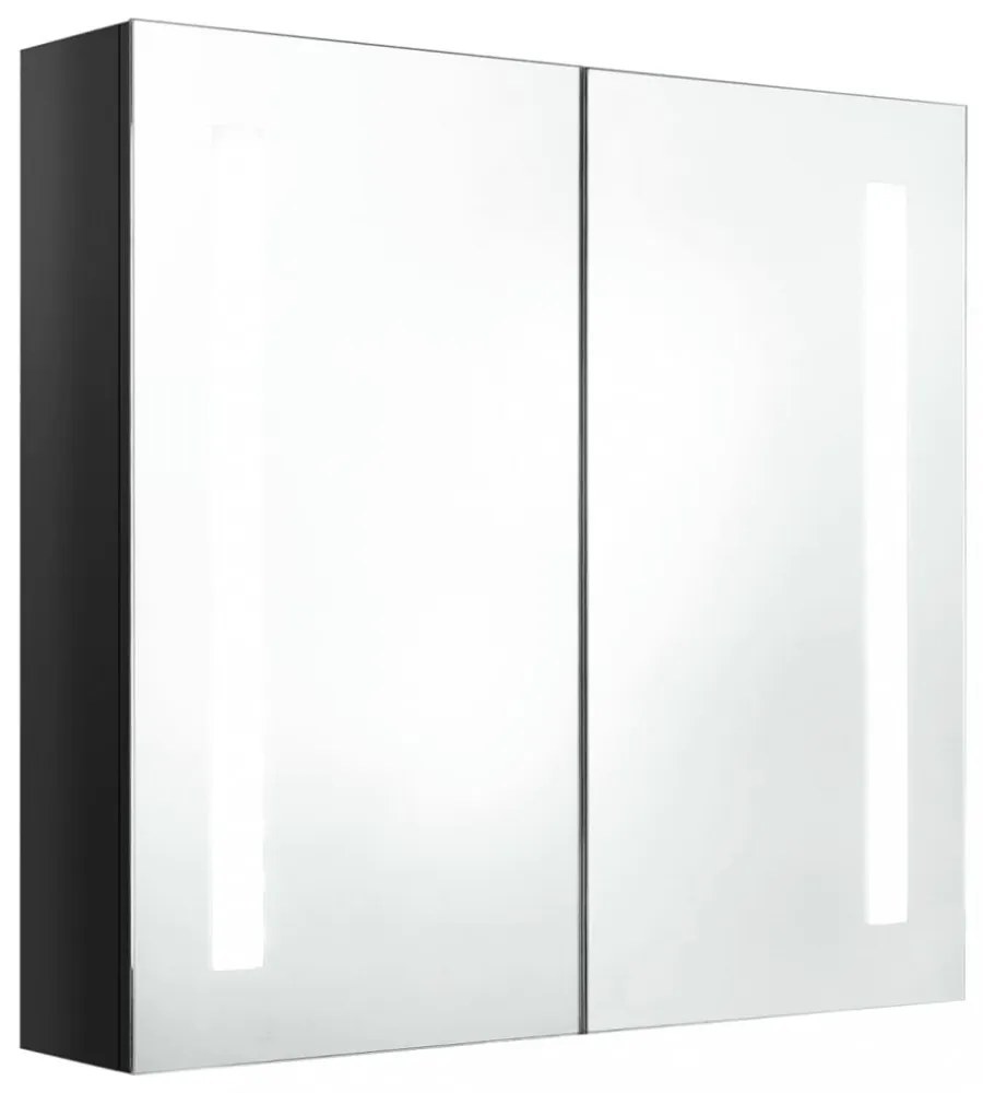 fényes fekete LED-es tükrös fürdőszobaszekrény 62 x 14 x 60 cm