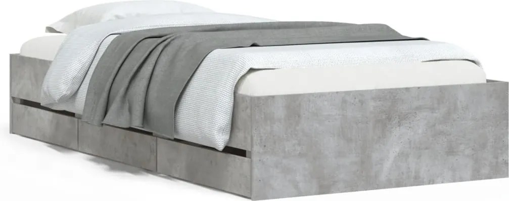 vidaXL betonszürke szerelt fa ágykeret fiókokkal 100 x 200 cm