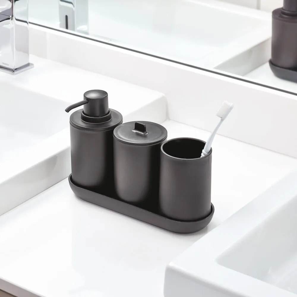 Cade Fekete szappanadagoló készlet 2 pohárral, 355 ml - iDesign