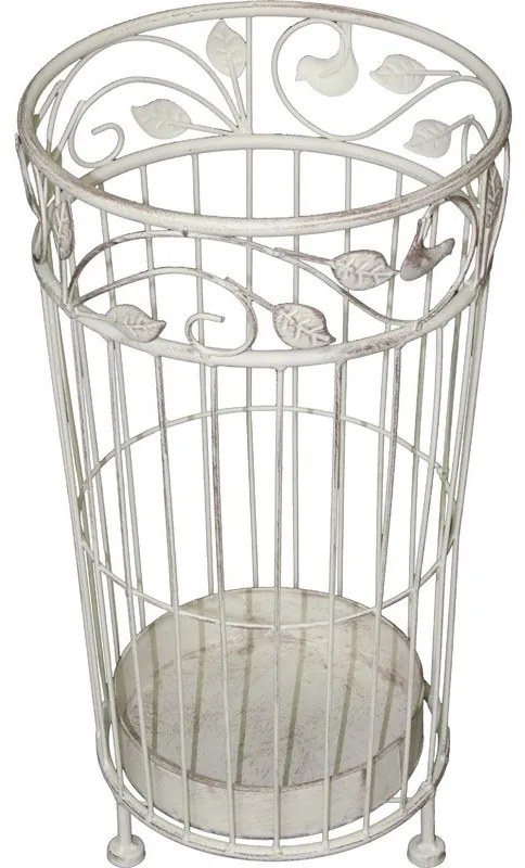 Vintage fehérre antikolt fémkeretes leveles kerek fém esernyőtartó állvány 47x25x25cm