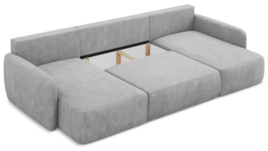 Világosszürke zsenília kinyitható-tárolóhelyes sarokkanapé (U alakú) Lilo – Makamii