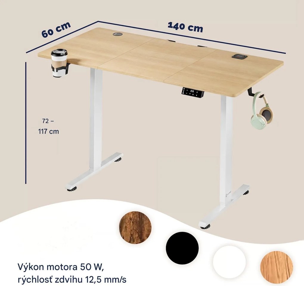 Deuba Magasságban állítható asztal 140 x 60 x 117 cm - bézs