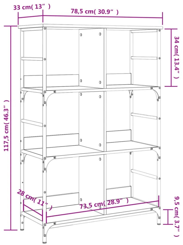 fekete szerelt fa könyvespolc 78,5 x 33 x 117,5 cm