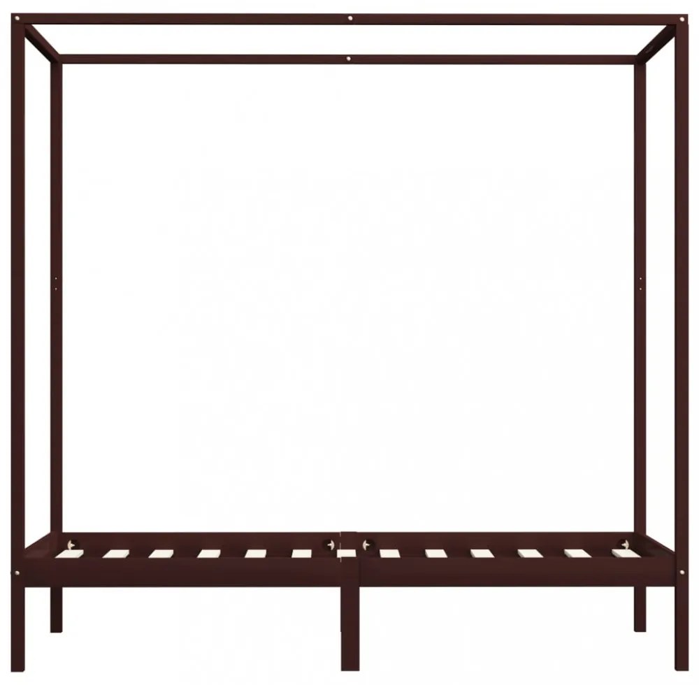 sötétbarna tömör fenyőfa baldachinos ágykeret 100 x 200 cm