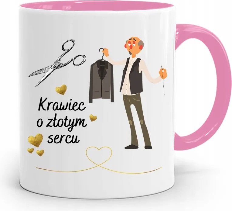 Rózsaszín Bögre Arany Szívű Szabónak, fényképes nyomattal