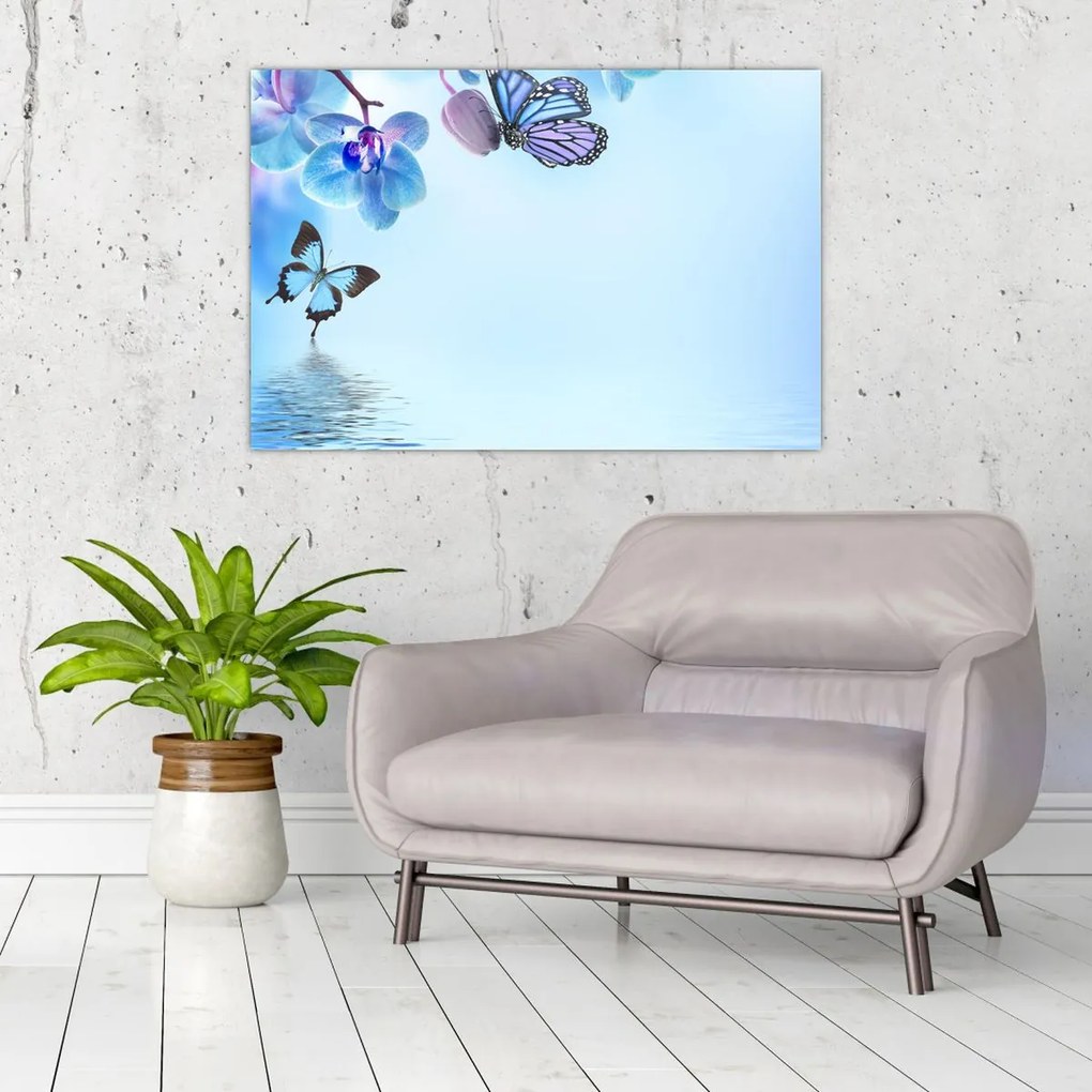 Kép - Pillangó orchidea virágon, kék (90x60 cm)