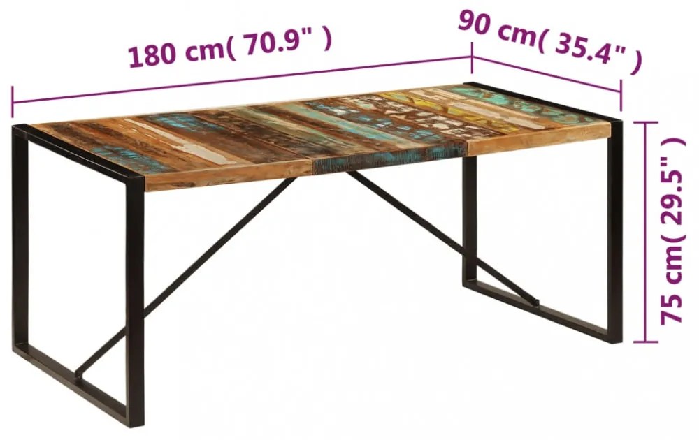 tömör újrahasznosított fa étkezőasztal 180 x 90 x 75 cm