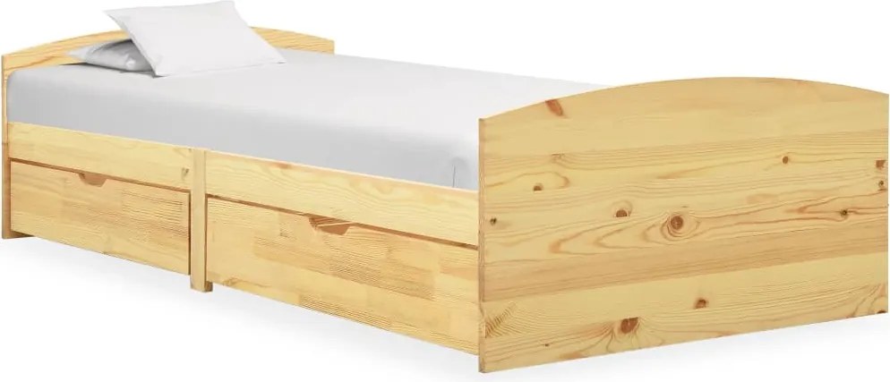 vidaXL tömör fenyőfa ágykeret 2 fiókkal 90 x 200 cm
