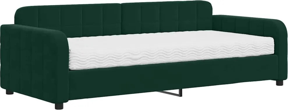 vidaXL sötétzöld bársony heverő matraccal 90 x 200 cm