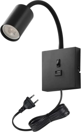 Immax 08295L - PUNTO fali lámpa USB-porttal 1xGU10/9W/230V fekete