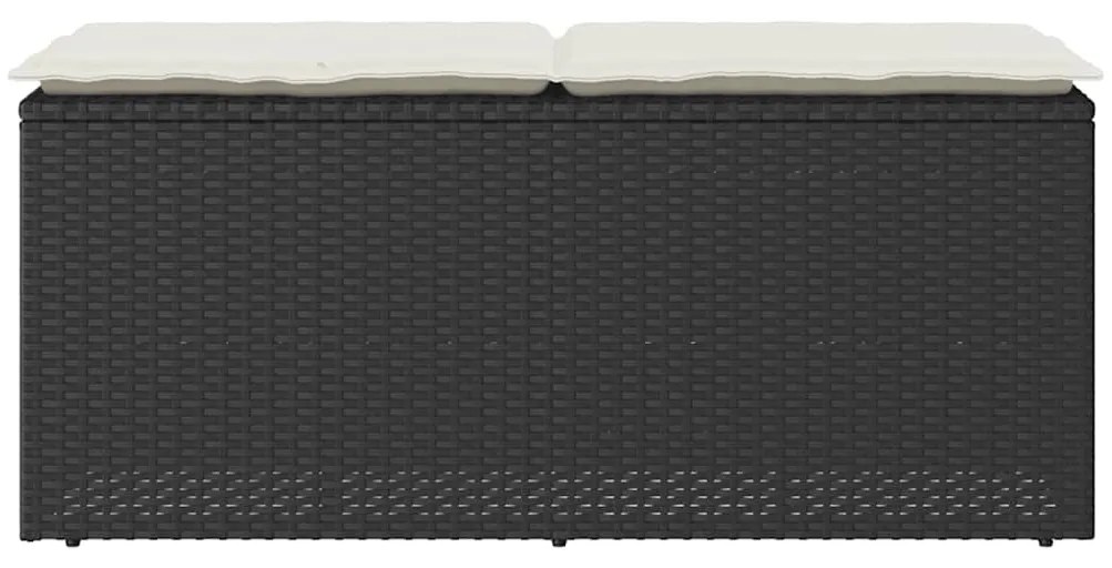 fekete polyrattan kerti pad párnával 110x40x44 cm