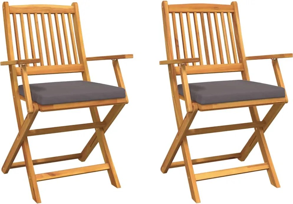 vidaXL Összecsukható szék párnával 2 pcs Barna Tömör akácfa