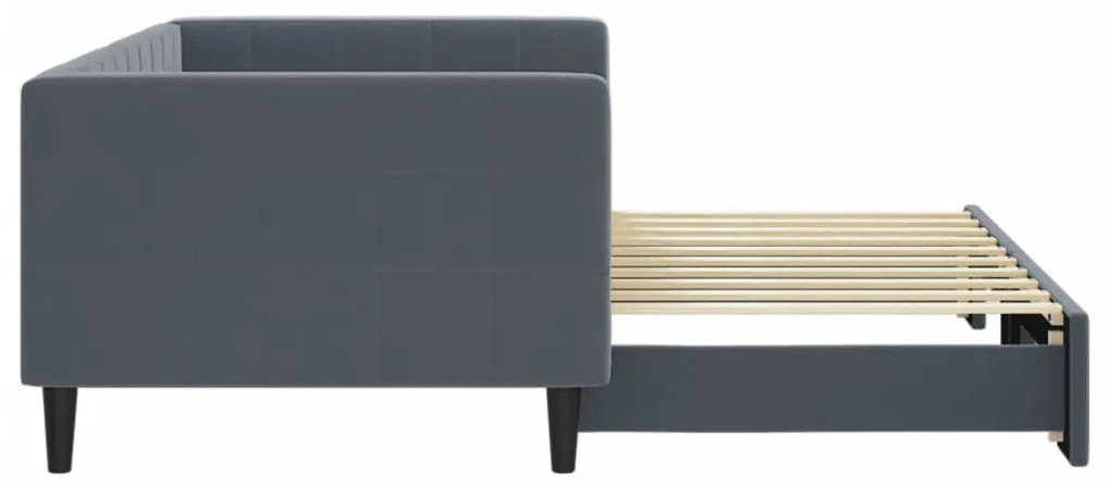sötétszürke kihúzható bársony heverő 90 x 190 cm