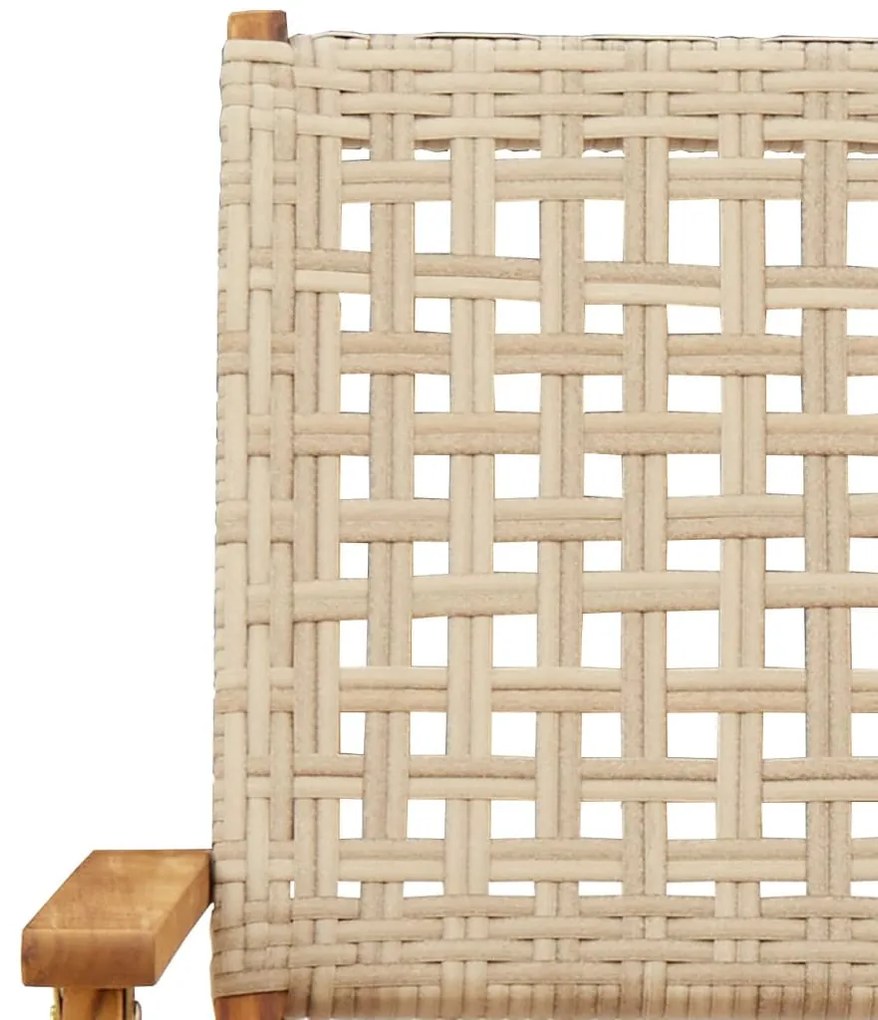 5 részes bézs polyrattan és tömör fa kerti étkezőgarnitúra